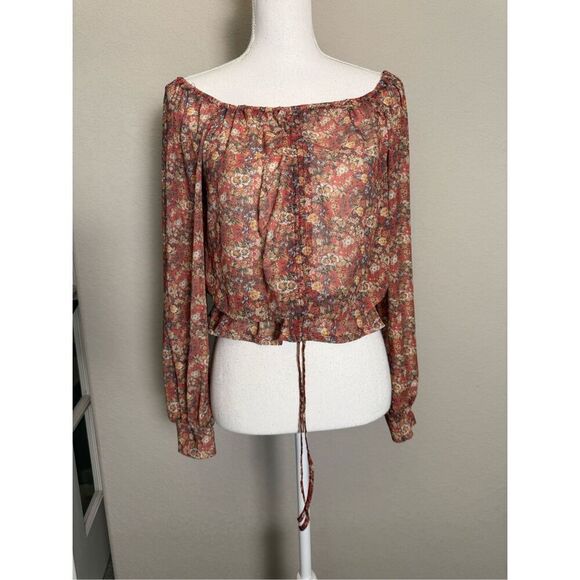 Willow and Root Sheer Floral Adjustable Crop Top Medium - Picture 2 of 8